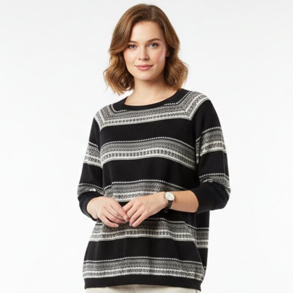 NWT $330 AUTUMN CASHMERE 100% Cashmere Black Combo Fairisle Tunic S/M GORGEOUS! - Picture 3 of 8